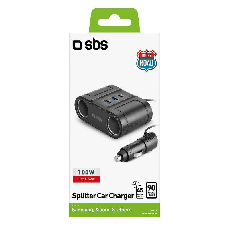 SBS Ładowarka Samochodowa SBS Spliter 1m 2xUSB 1xUSB-C 100W