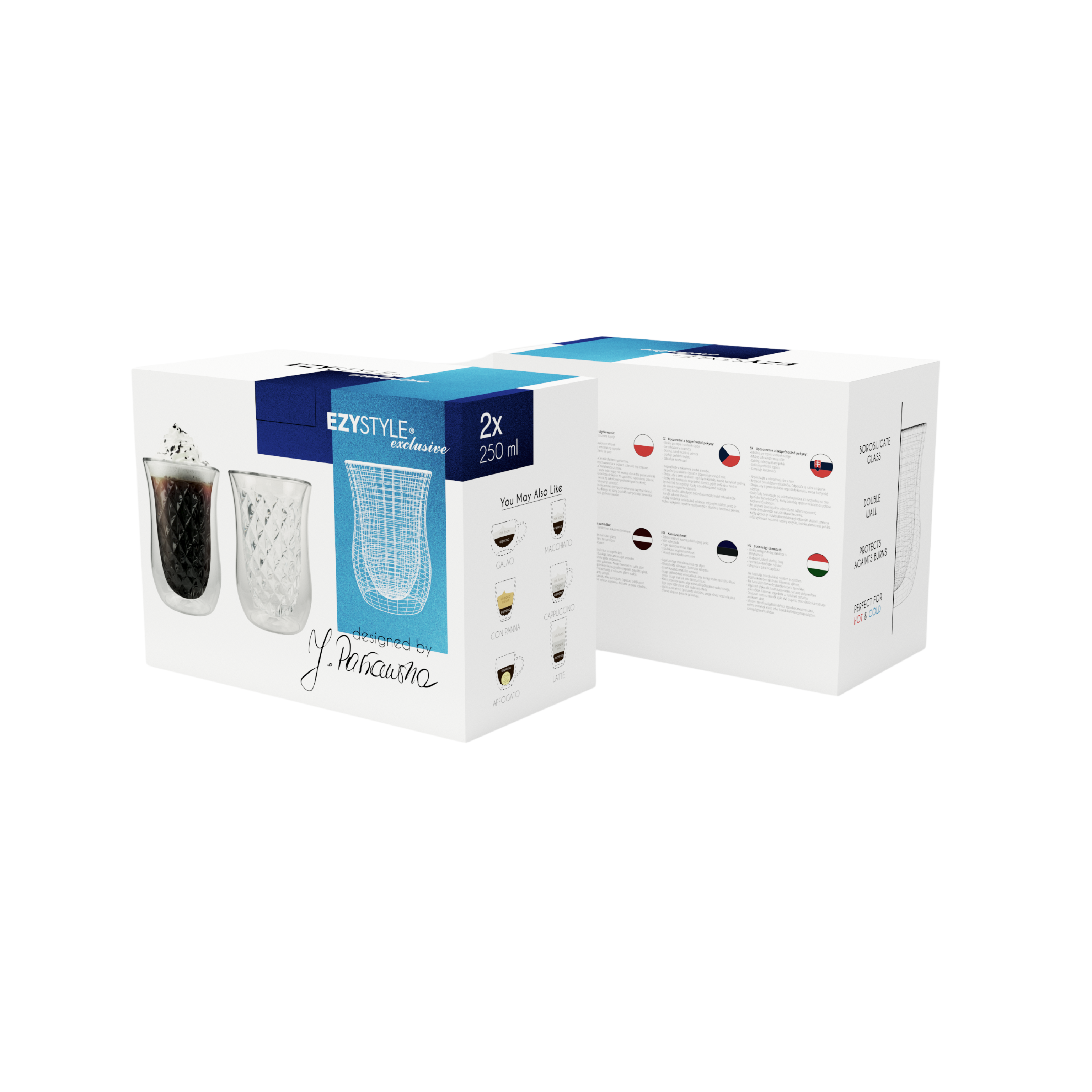 EZYSTYLE Szklanki termiczne Ezy Style Diamond 250ml do kawy 2 szt.