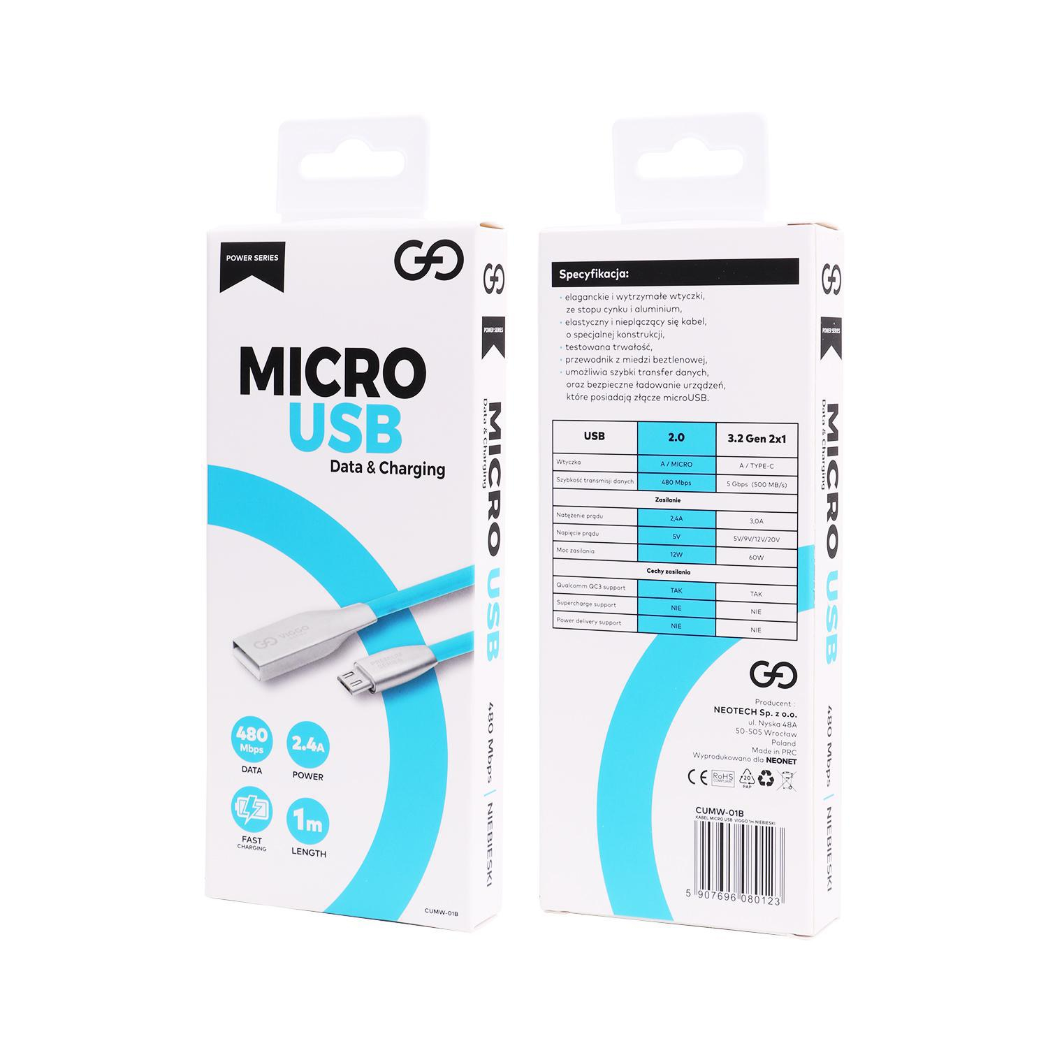 VIGGO DESIGN USB-microUSB 1m Niebieski