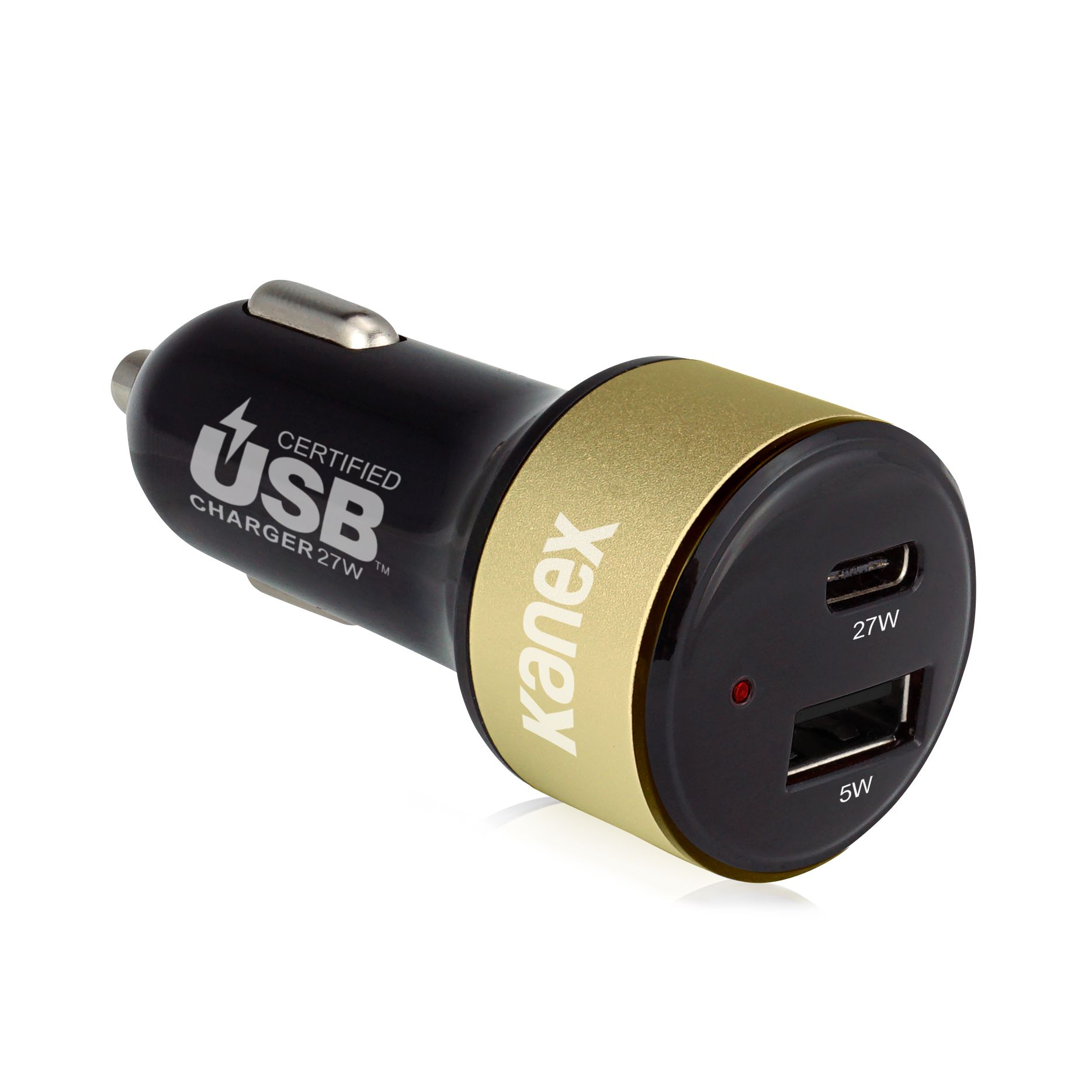 KANEX Ładowarka samochodowa KANEX 1xUSB 1xUSB-C (czarno - złoty)