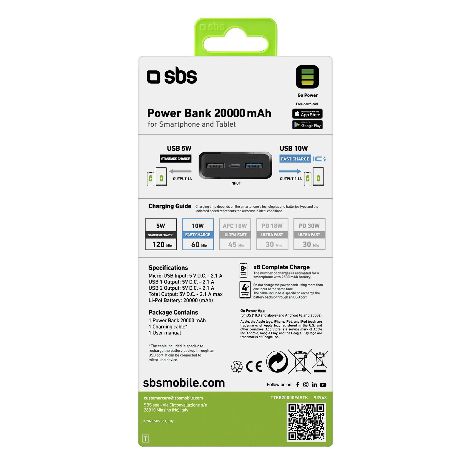 SBS POWERBANK SBS 20.000 mAh 10W 2xUSB #