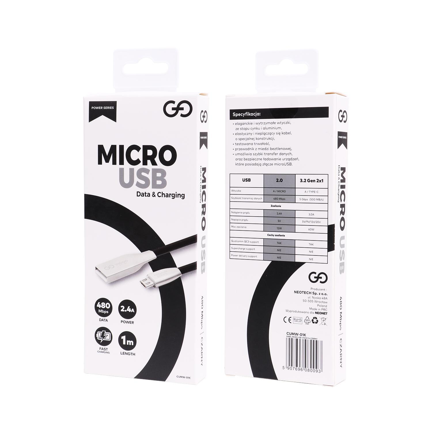 VIGGO DESIGN USB-microUSB 1m Czarny