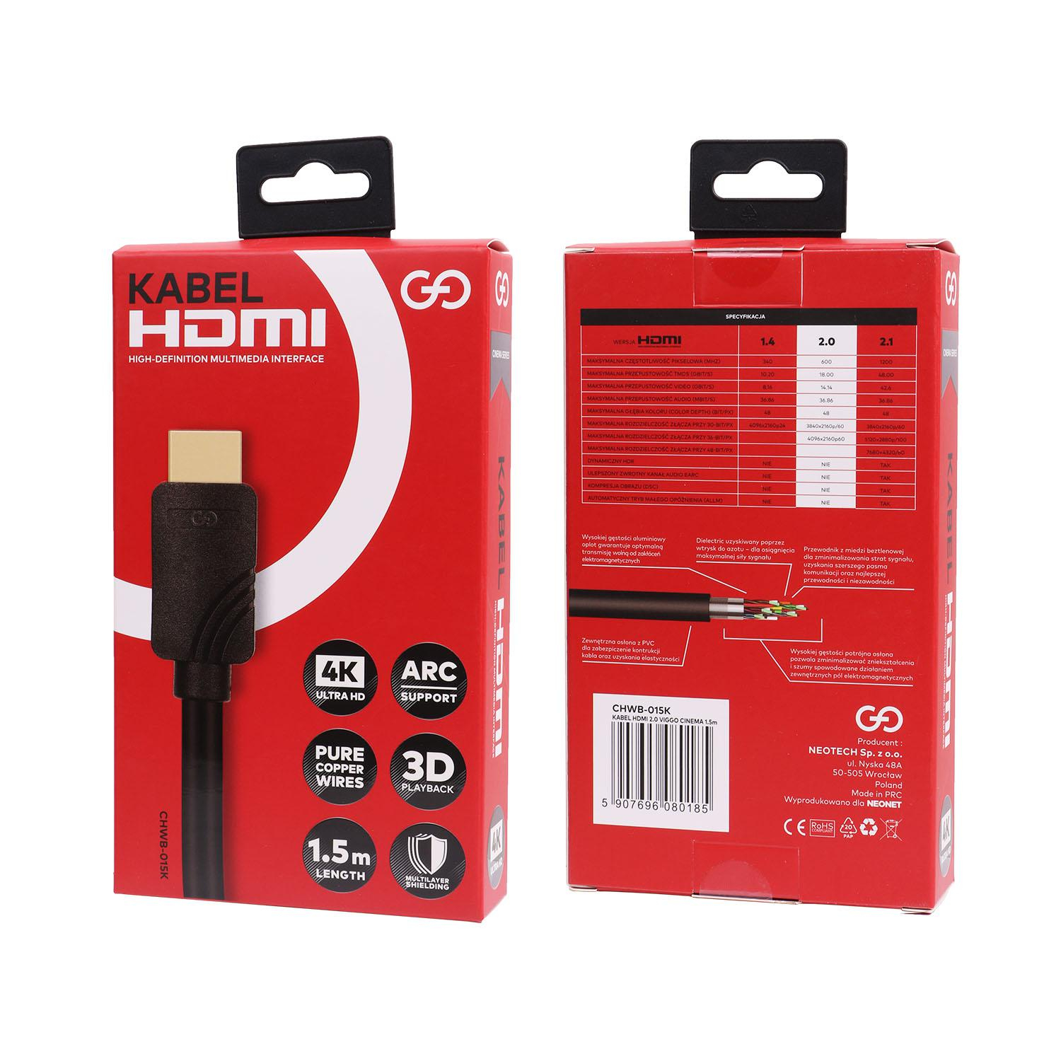 VIGGO DESIGN KABEL HDMI 2.0 VIGGO CINEMA 1.5m
