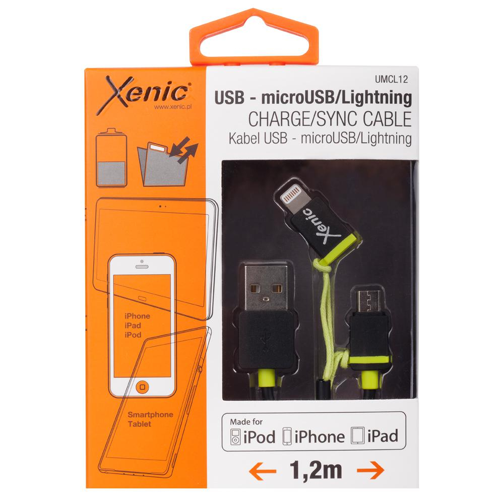 Brak KABEL MICRO USB/LIGHTNING 1,2m XENIC