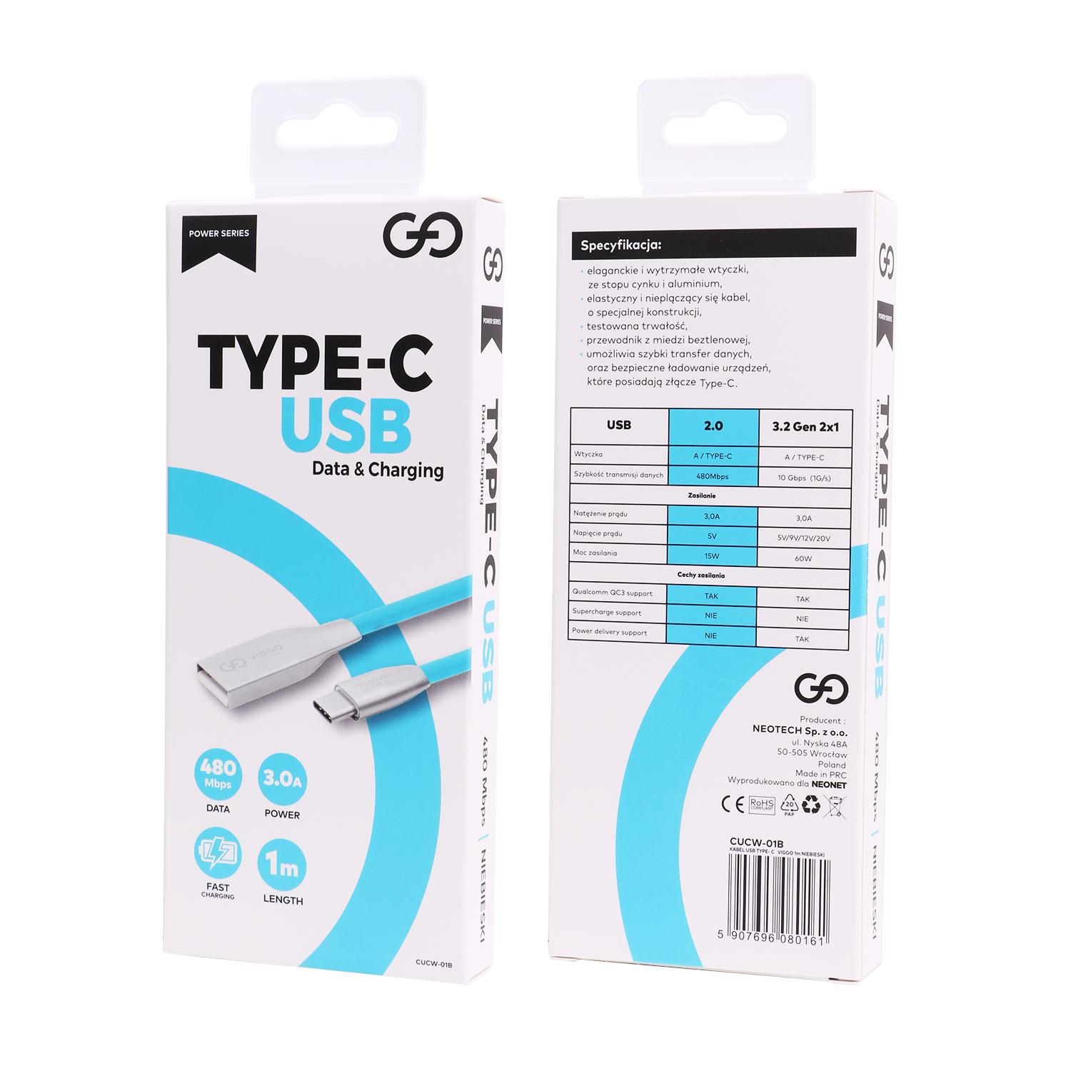 VIGGO DESIGN Kabel USB - USB-C VIGGO 1m Niebieski