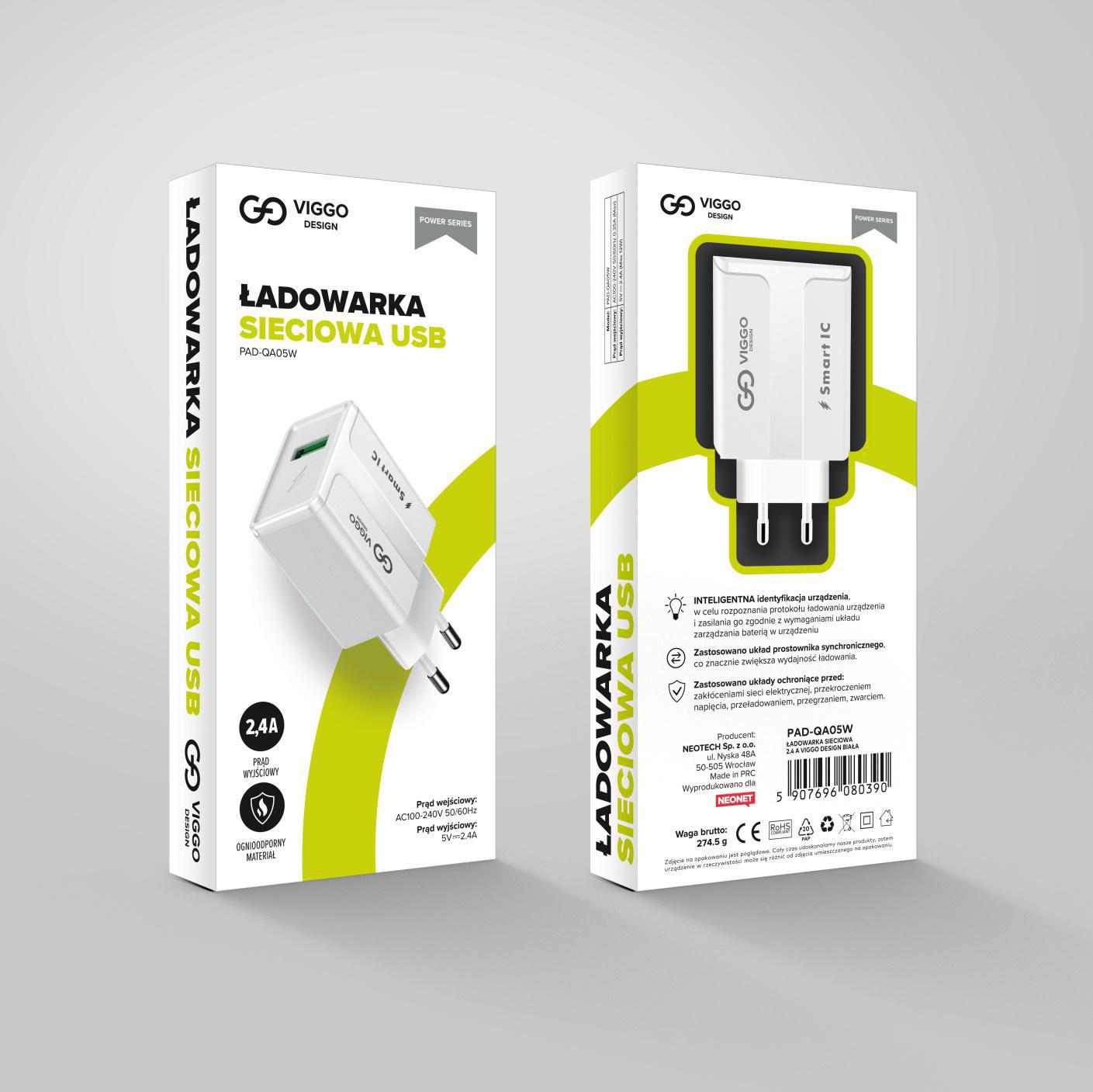 VIGGO DESIGN 1xUSB 2.4A Biała