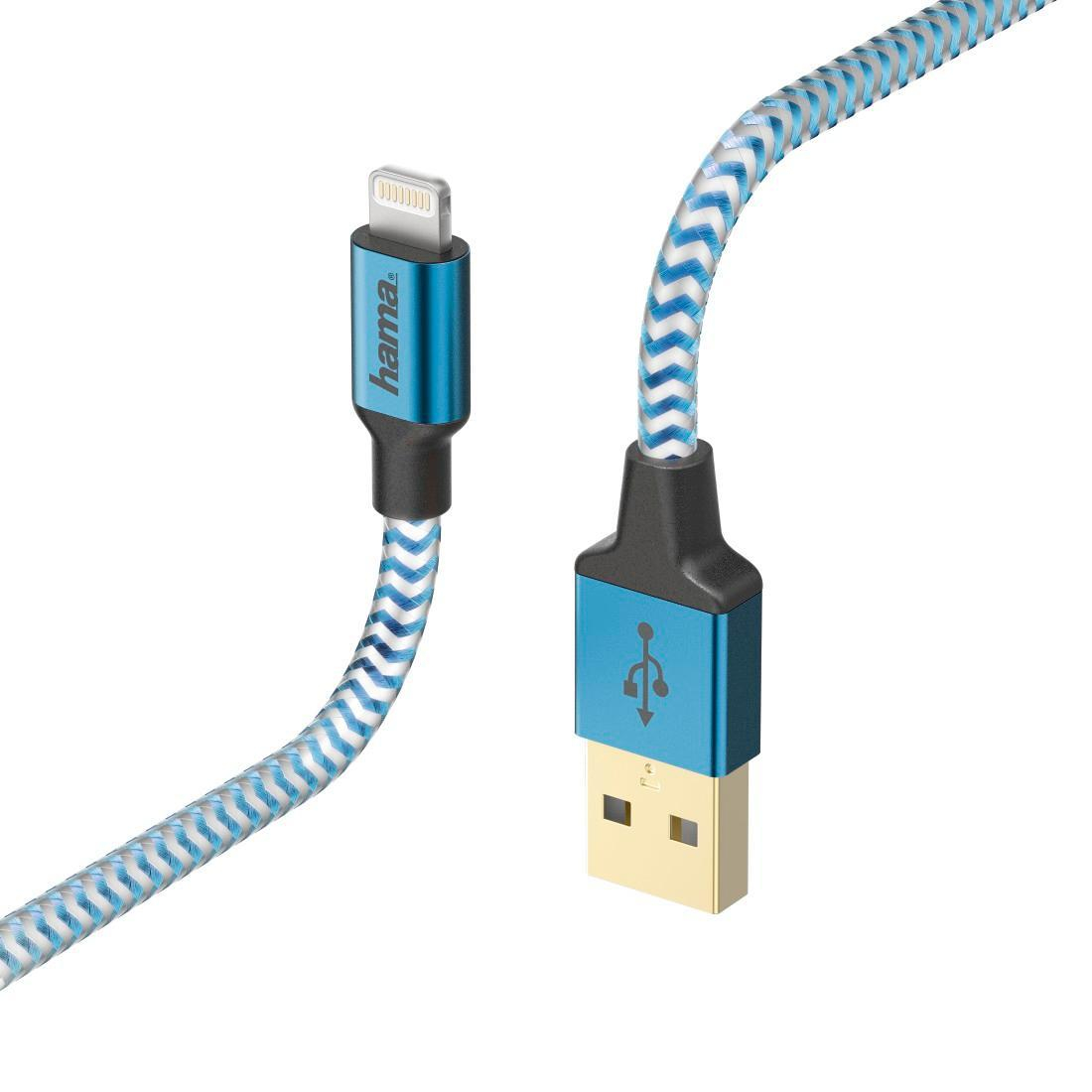 Hama USB-Lightning 1,5M MFI REFLECTED niebieski