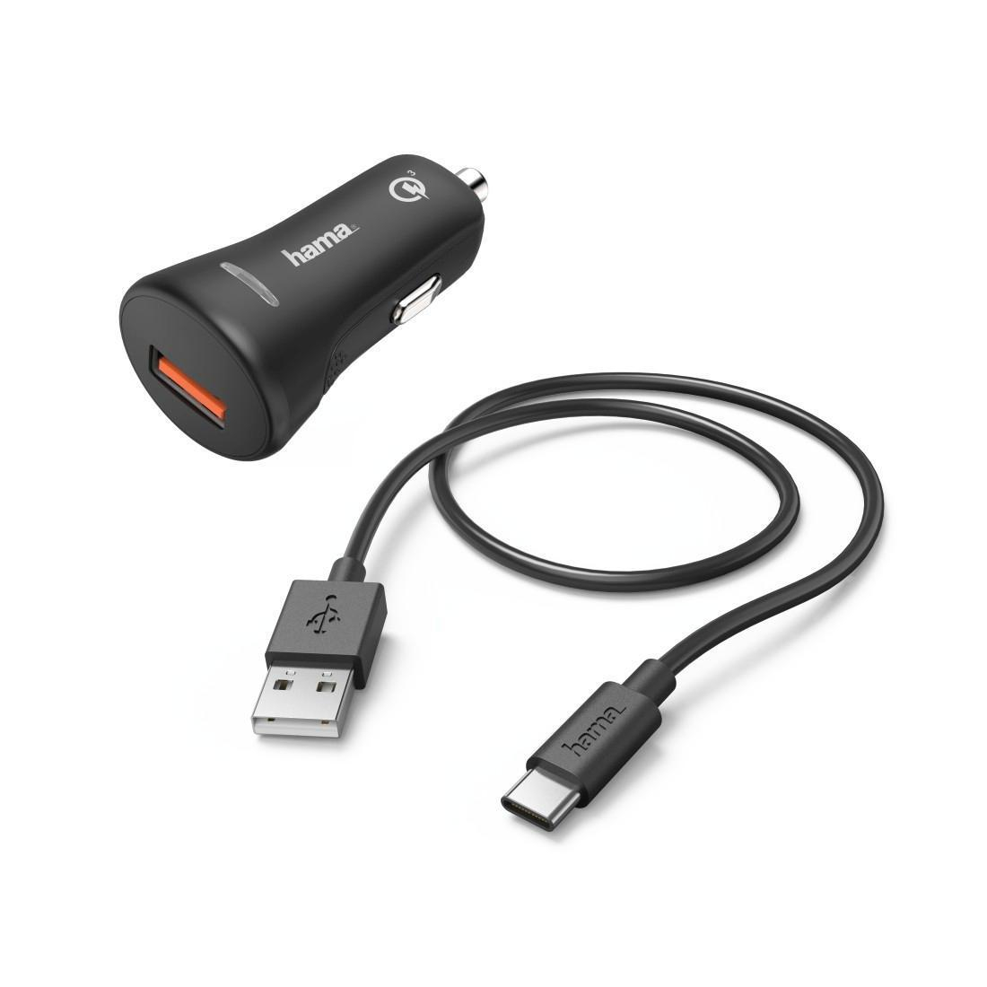Hama Ładowarka Samochodowa HAMA 1xUSB QC3.0 + kabel USB-C czarna
