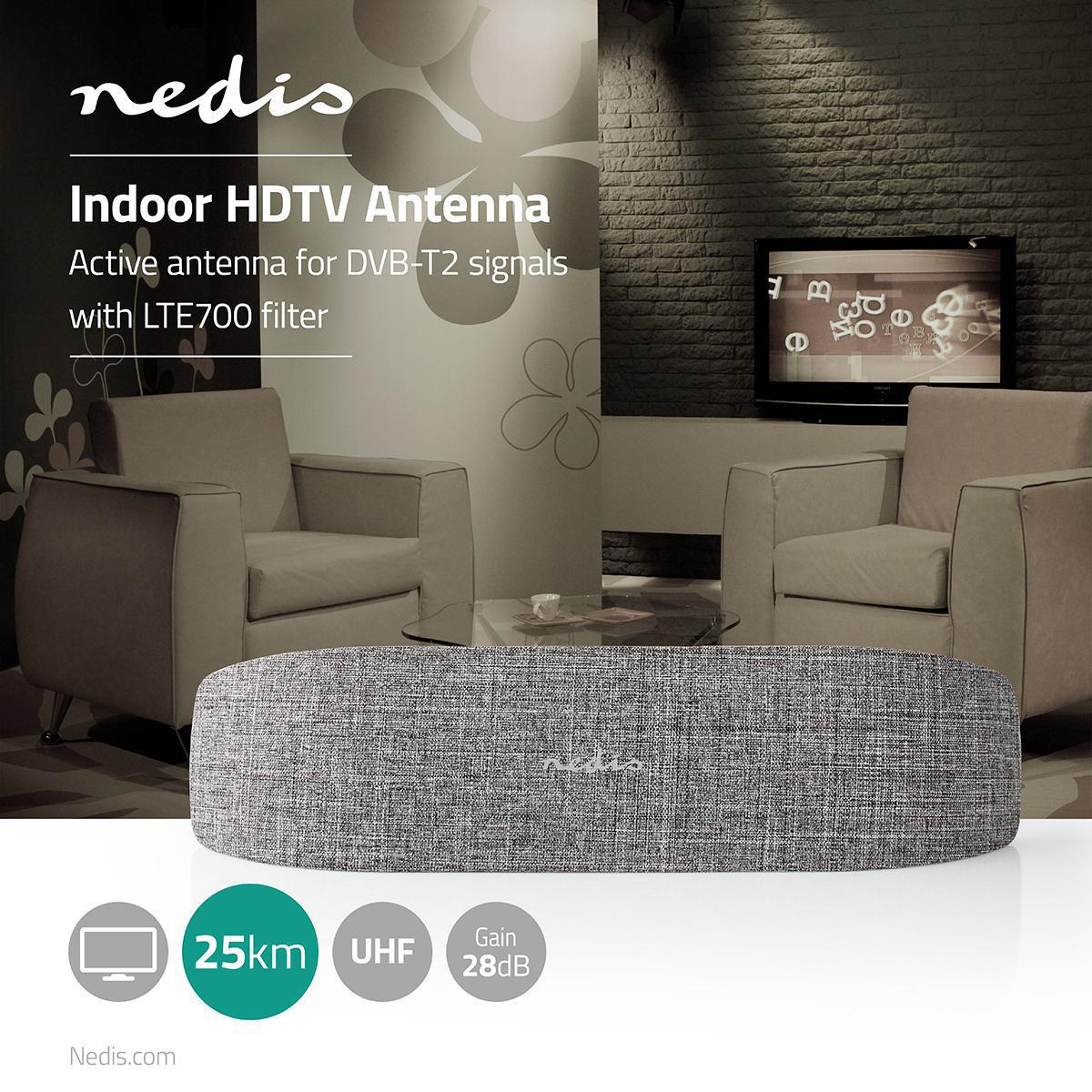 NEDIS ANTENA WEWNĘTRZNA NEDIS Active for DVB-T2 singals gray