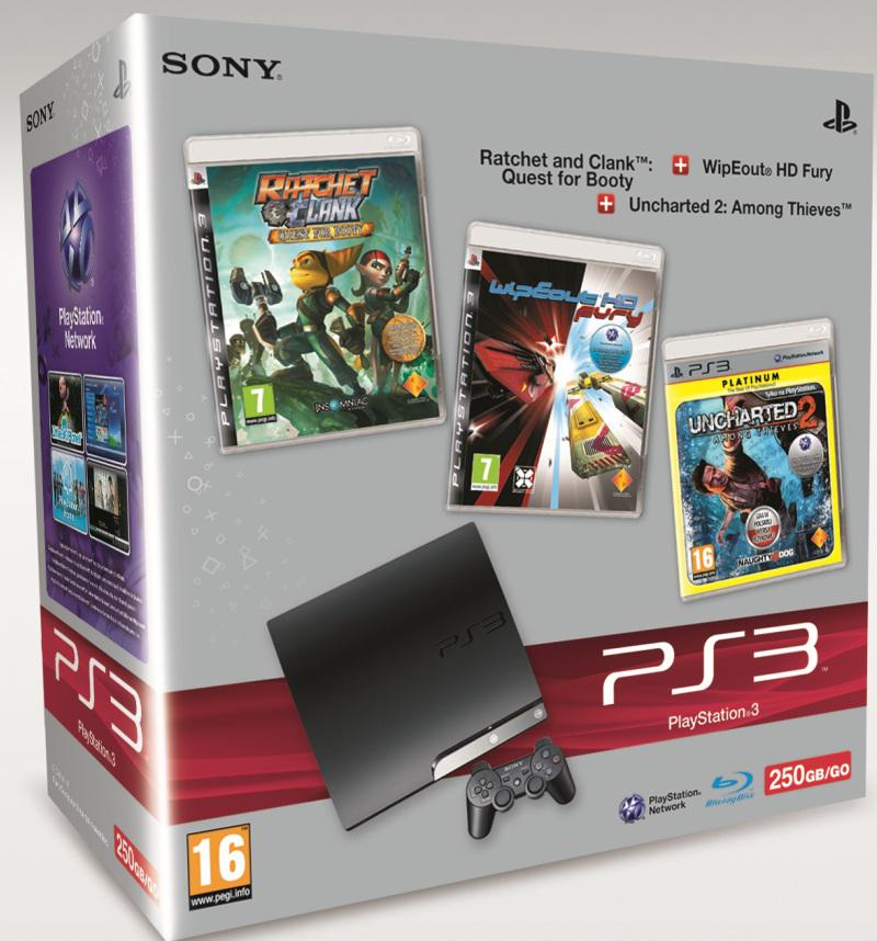 Sony Konsola SONY PS3 250GB + Uncharted2 + WipeOutHD+ Ratchet Que