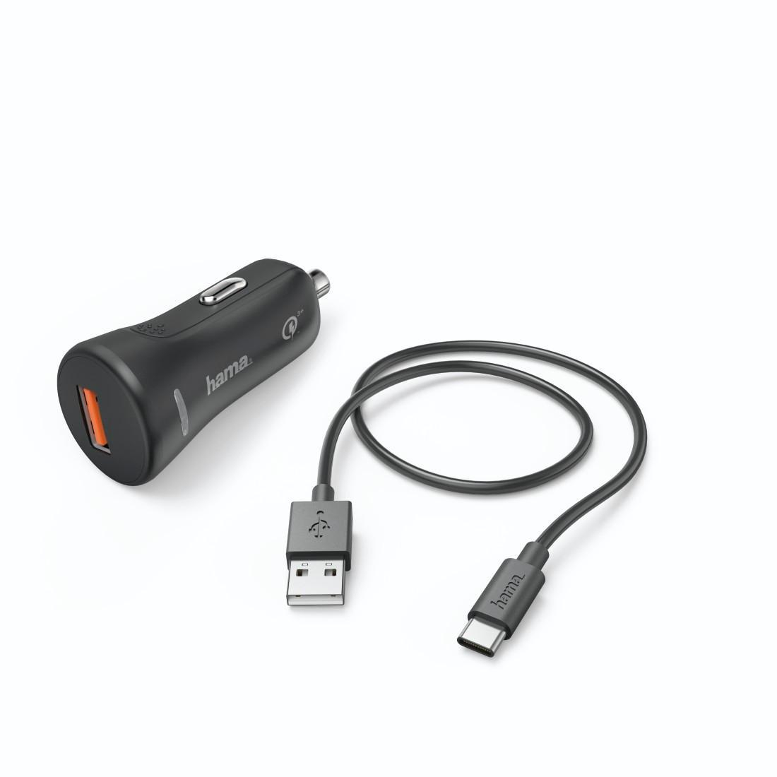 Hama Ładowarka Samochodowa HAMA 1xUSB QC3.0 + kabel USB-C czarna