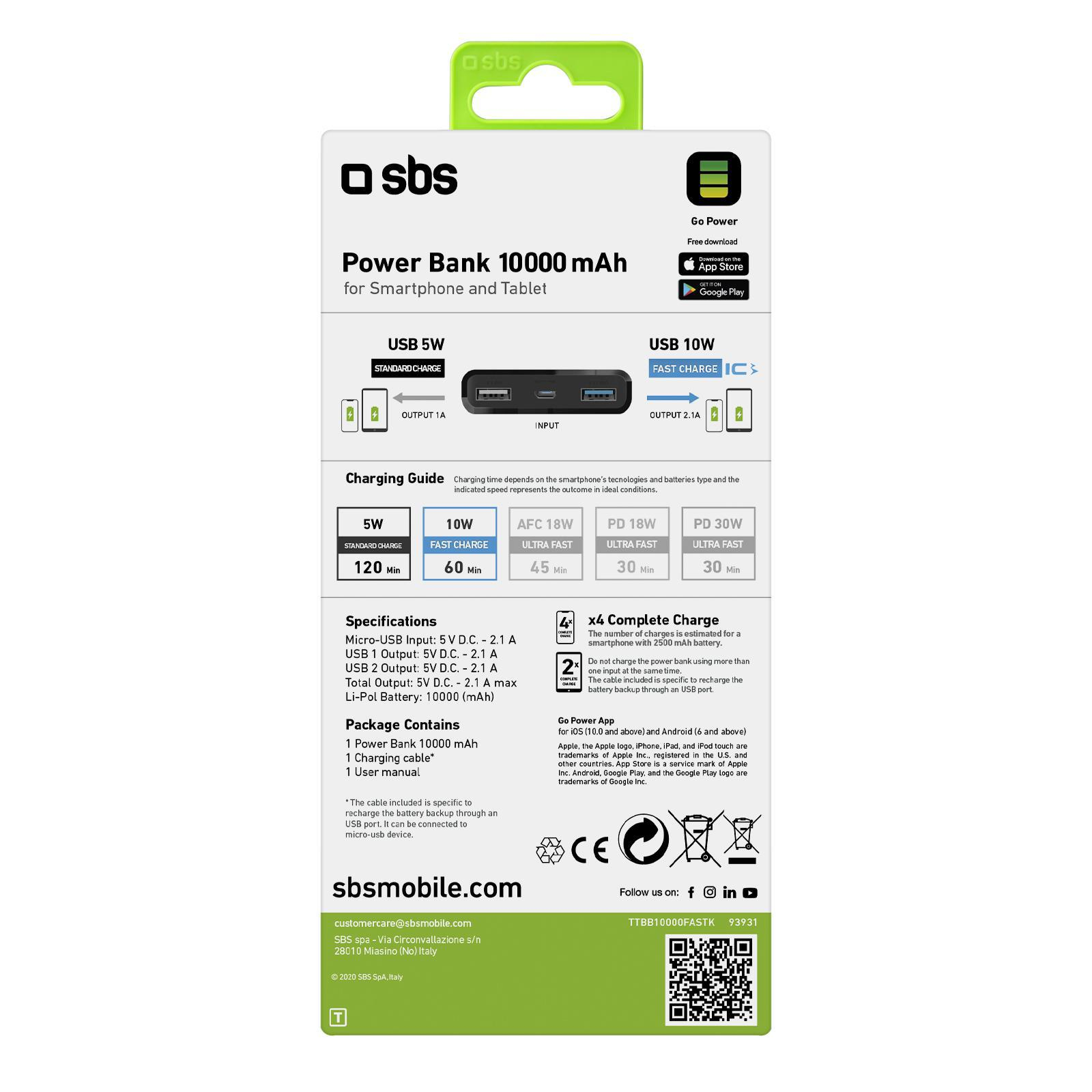 SBS POWERBANK SBS 10.000 mAh 10W 2xUSB Czarny