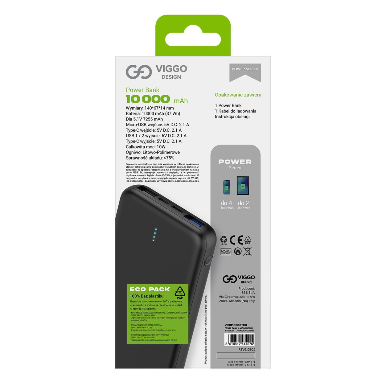 VIGGO DESIGN POWERBANK VIGGO 10.000 mAh USB-C Czarny