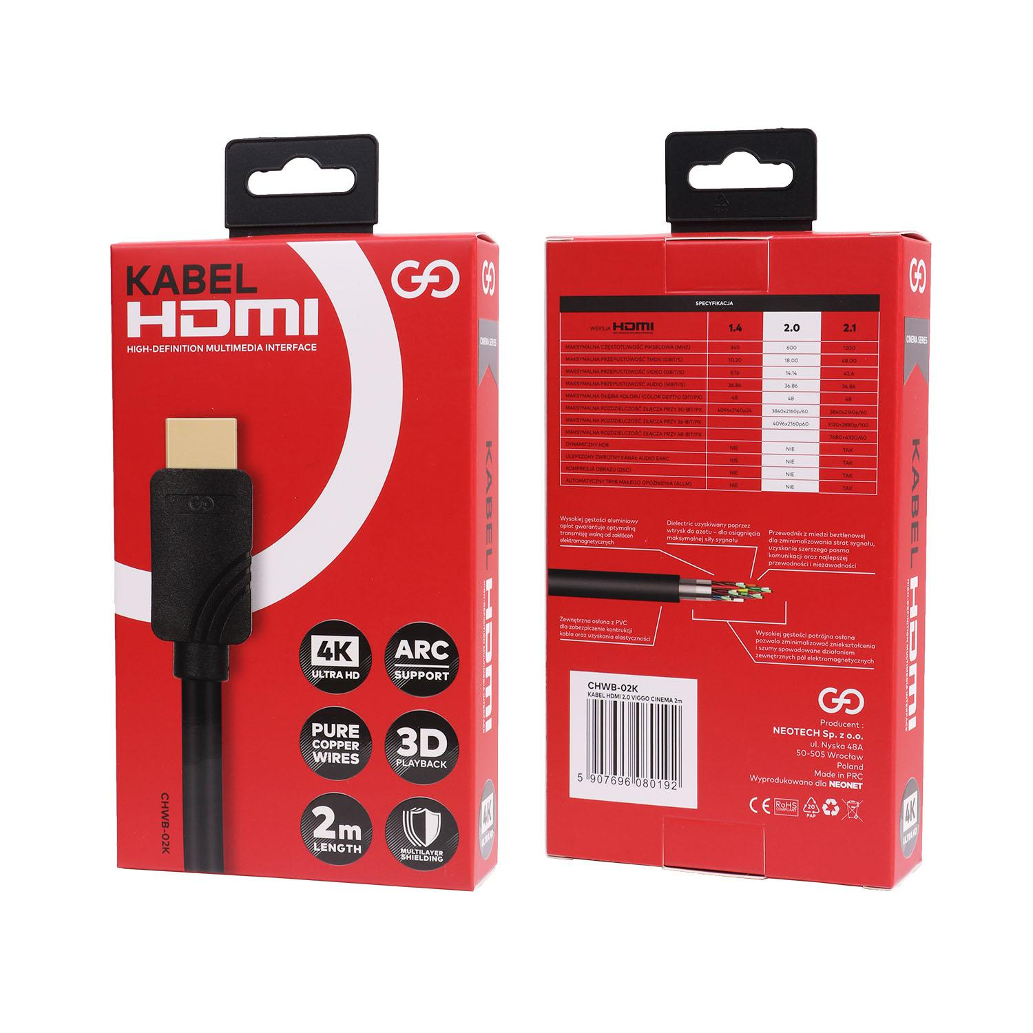 VIGGO DESIGN KABEL HDMI 2.0 VIGGO CINEMA 2m