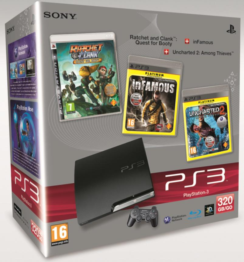 Sony Playstation 3 320GB Slim + Uncharted2 + inFamous + Ratchet C