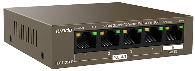 Tenda TEG1105PD 4-porty PoE Gigabit Ethernet PD-30W