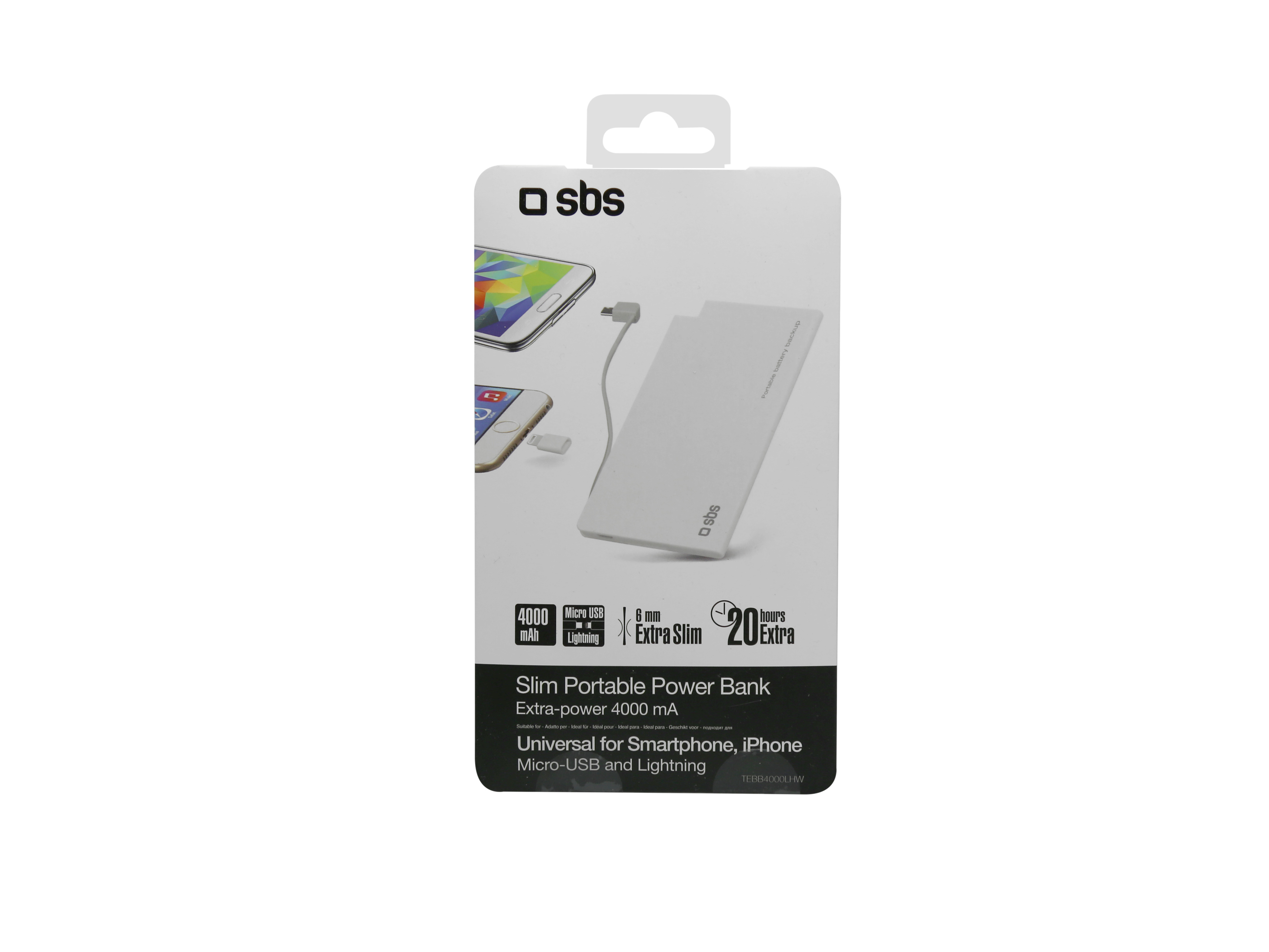 SBS POWERBANK SBS 4.000 mAh Micro-USB+ Lighting adapter