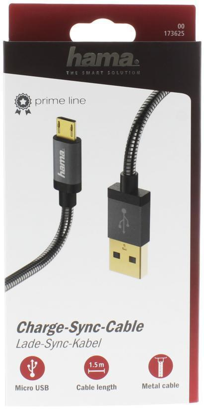 Hama KABEL USB-microUSB 1.5M HAMA METAL czarny