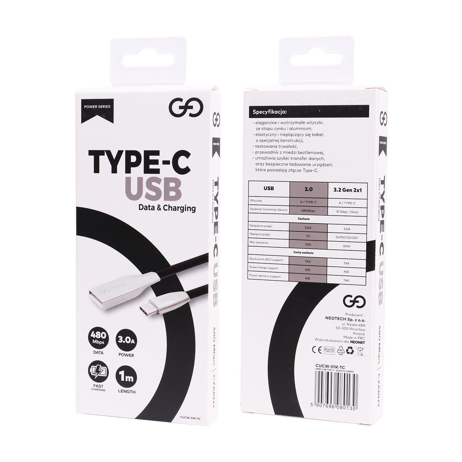 VIGGO DESIGN Kabel USB - USB-C VIGGO 1m Czarny