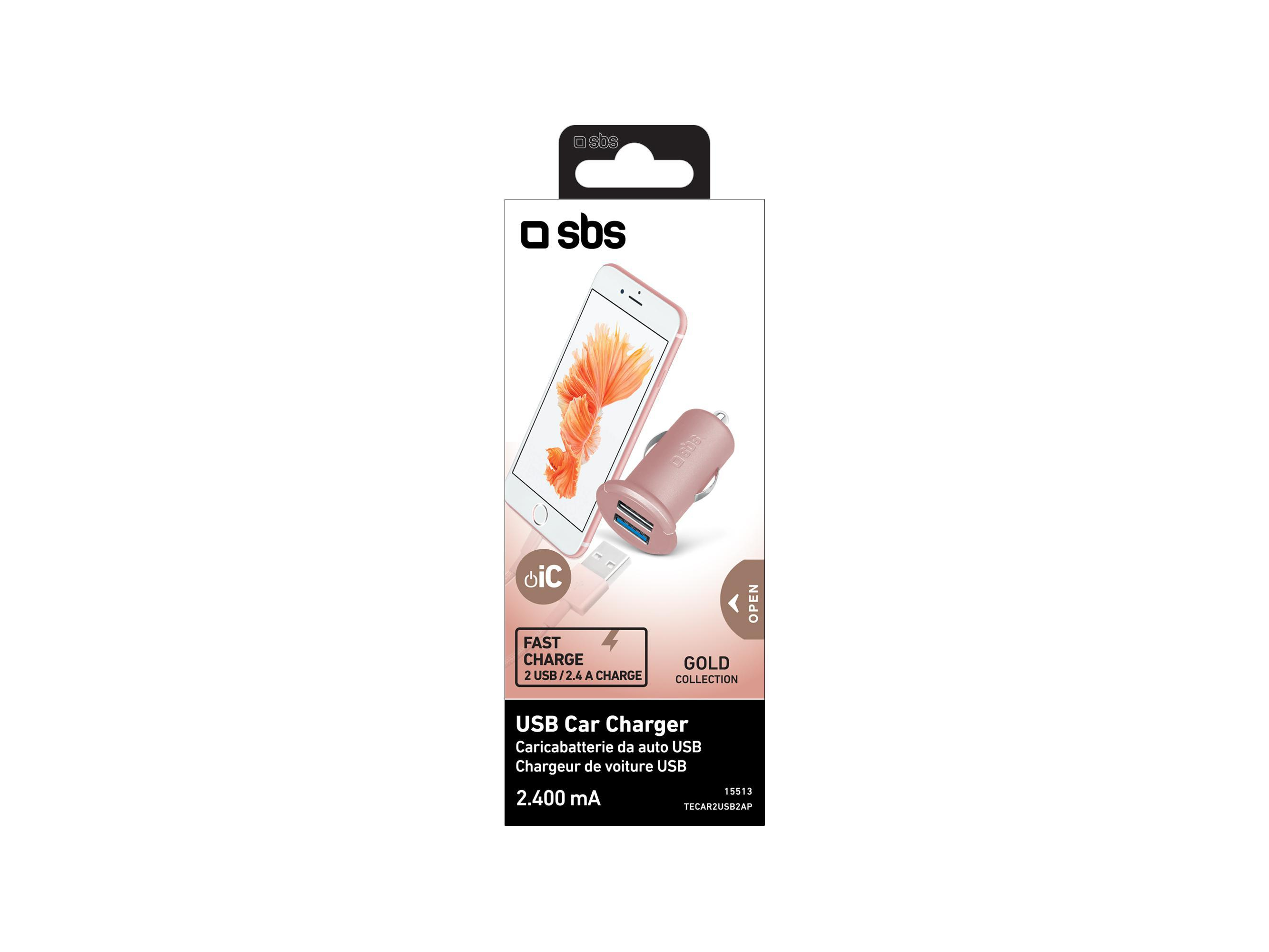 SBS Ładowarka Samochodowa SBS 2.4 A 2xUSB różowe złoto #