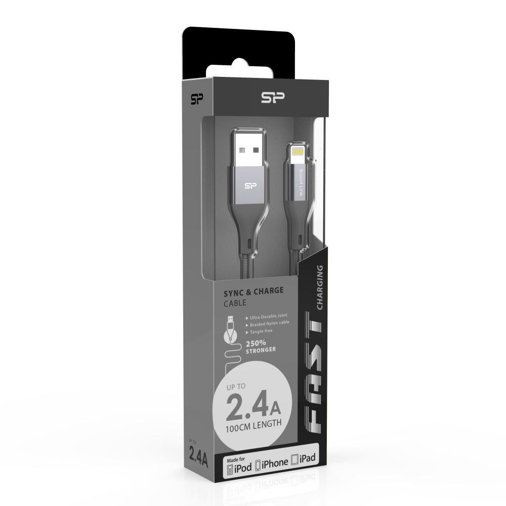 Silicon Power Kabel USB-Lightning MFI Silicon 1m w otulinie szary