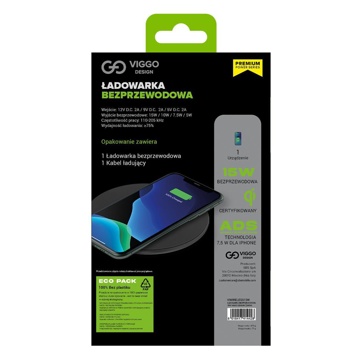 VIGGO DESIGN Ładowarka bezprzewodowa VIGGO PREMIUM 15W czarna