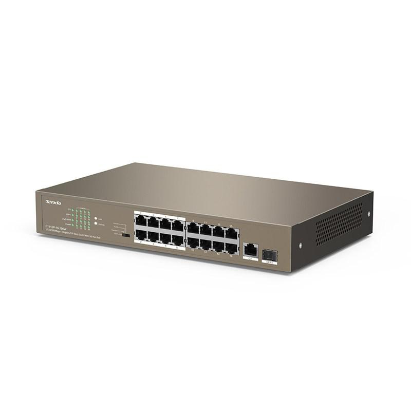 Tenda TEF1118P-16-150W Base-TX RJ45 16-portowy + Base-X SFP 1-port