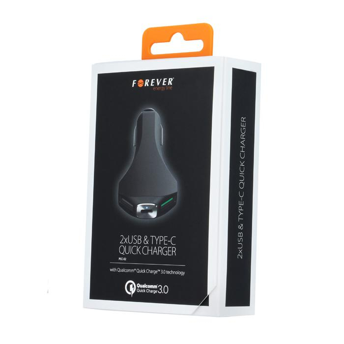 Forever ŁADOWARKA SAMOCHODOWA FOREVER PCC-02 2xUSB, USB-C QC 3A