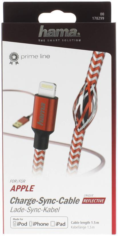 Hama USB-Lightning 1,5M MFI REFLECTED czerwony