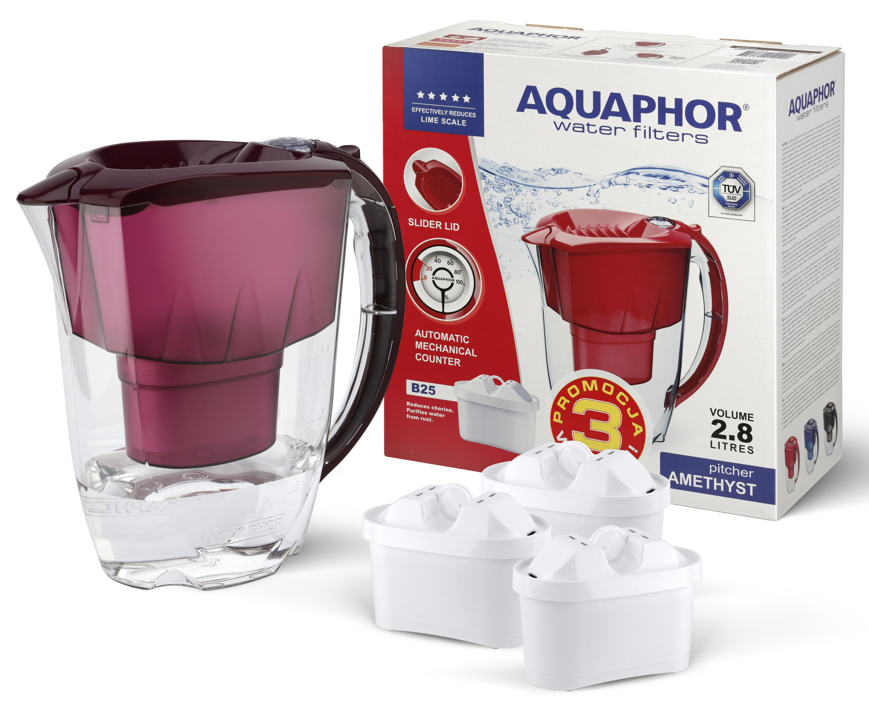 AQUAPHOR Dzbanek filtrujący Amethyst 2,8 l (kolor wiśniowy) + 3 wkład