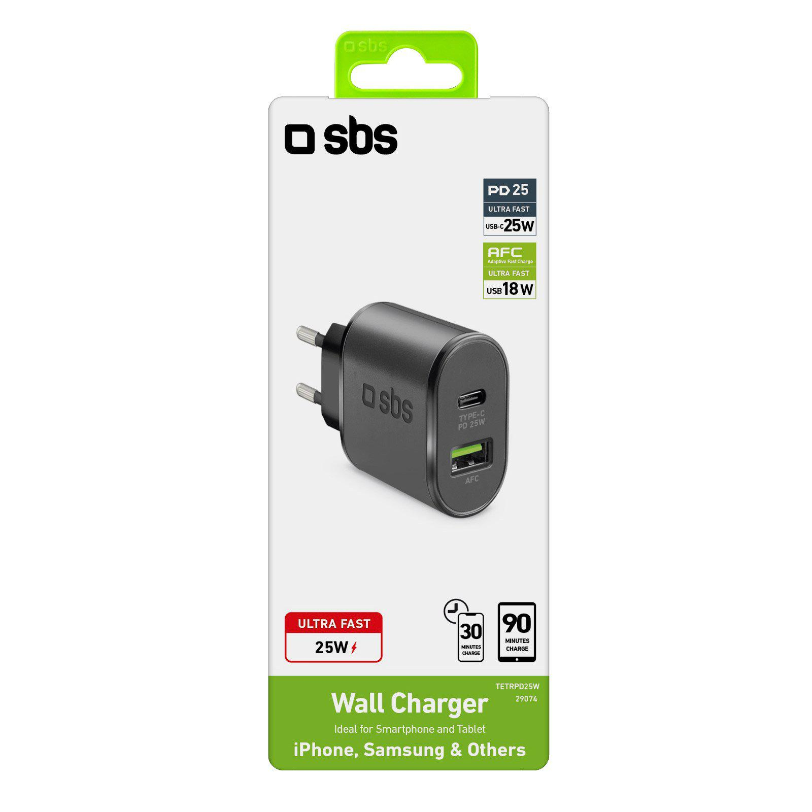 SBS Ładowarka Sieciowa SBS PD 1xUSB 1xUSB-C 25W czarna