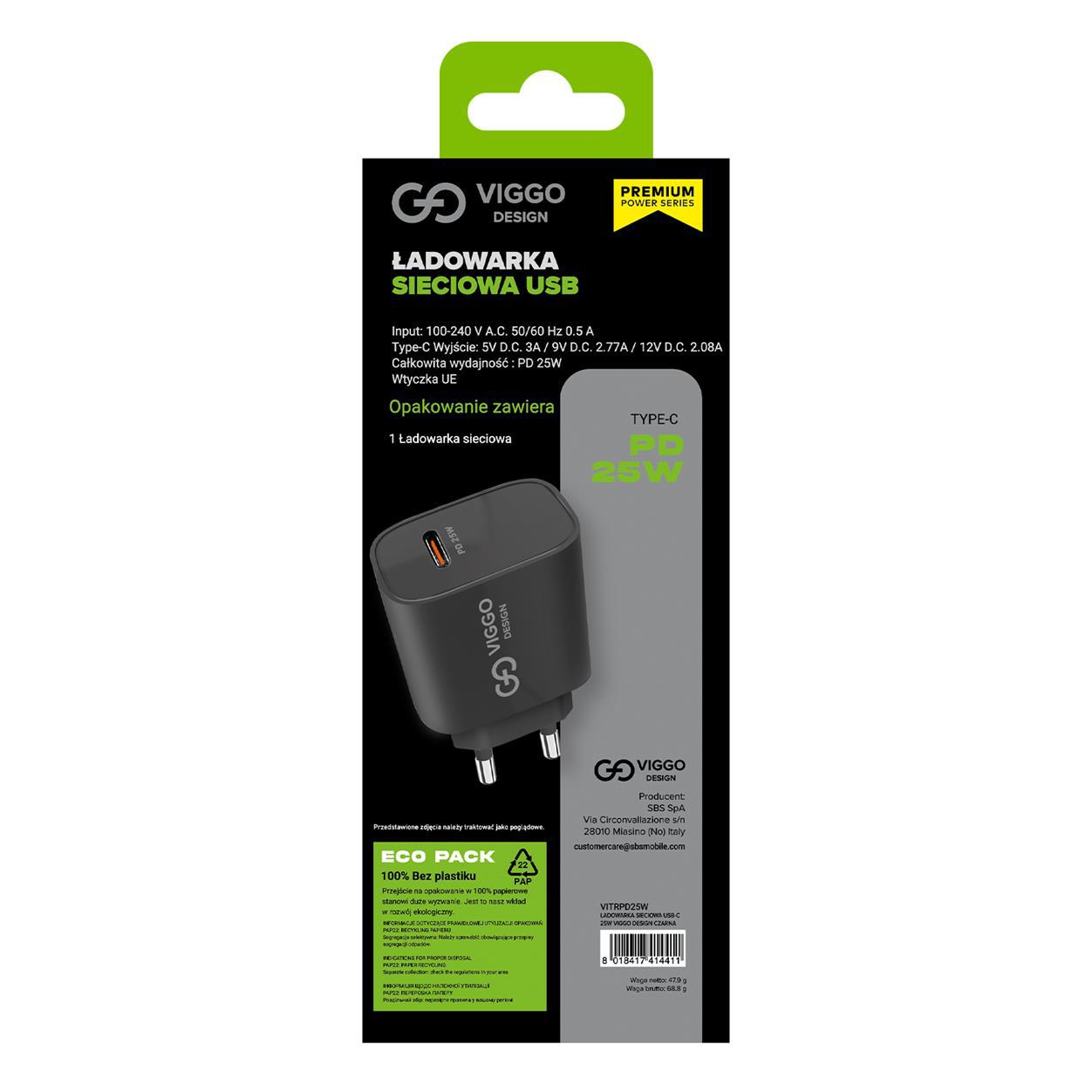 VIGGO DESIGN Ładowarka Sieciowa VIGGO PREMIUM 25W czarna