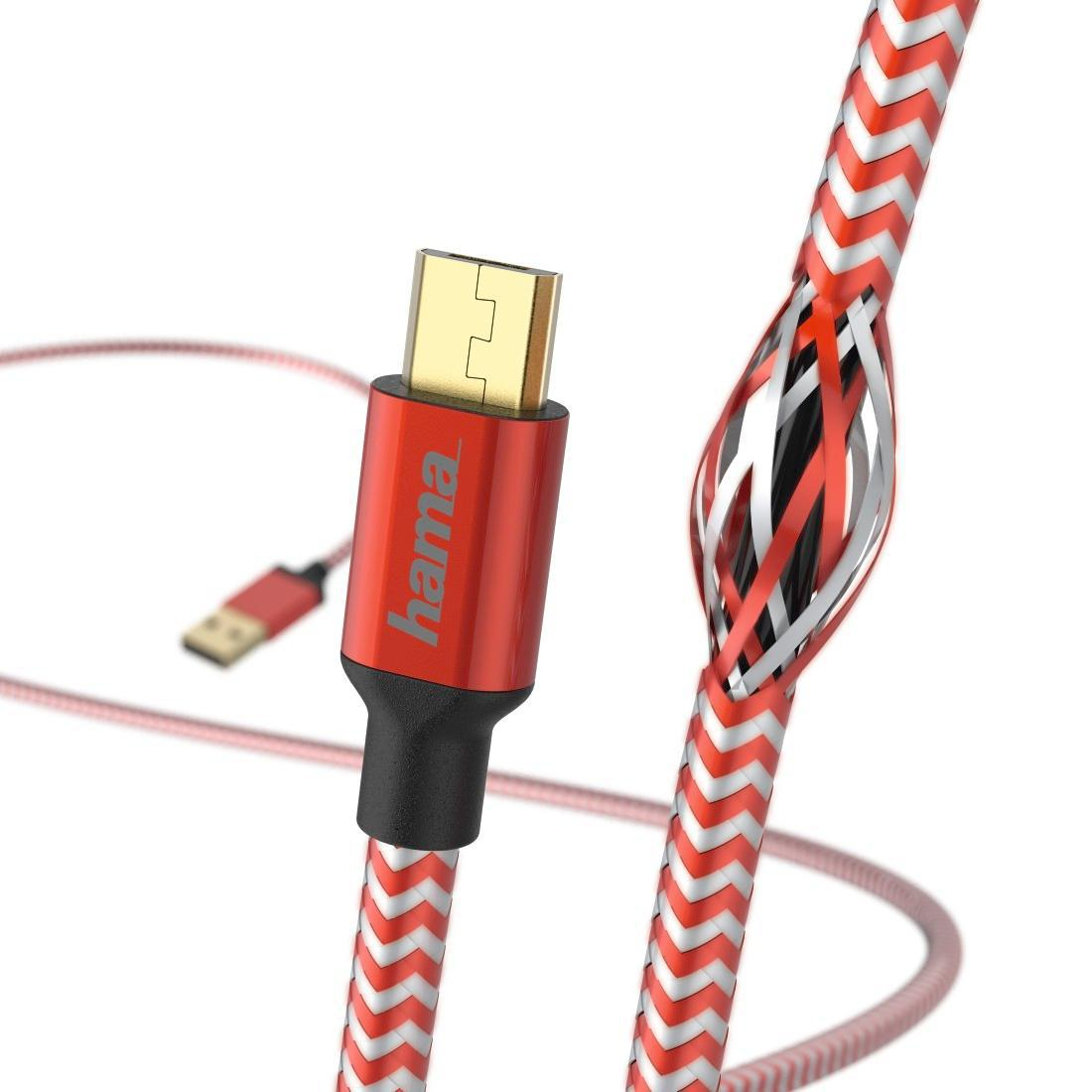 Hama USB-microUSB 1,5M REFLECTED czerwony