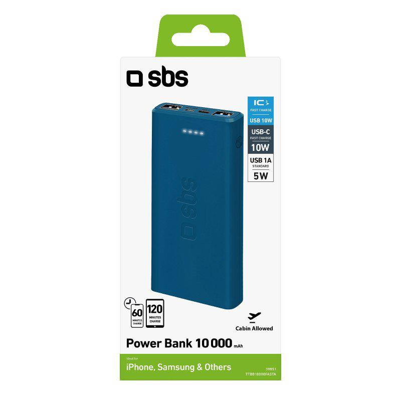 SBS POWERBANK SBS 10.000 mAh 10W 1xUSB-C 2xUSB Niebieski #