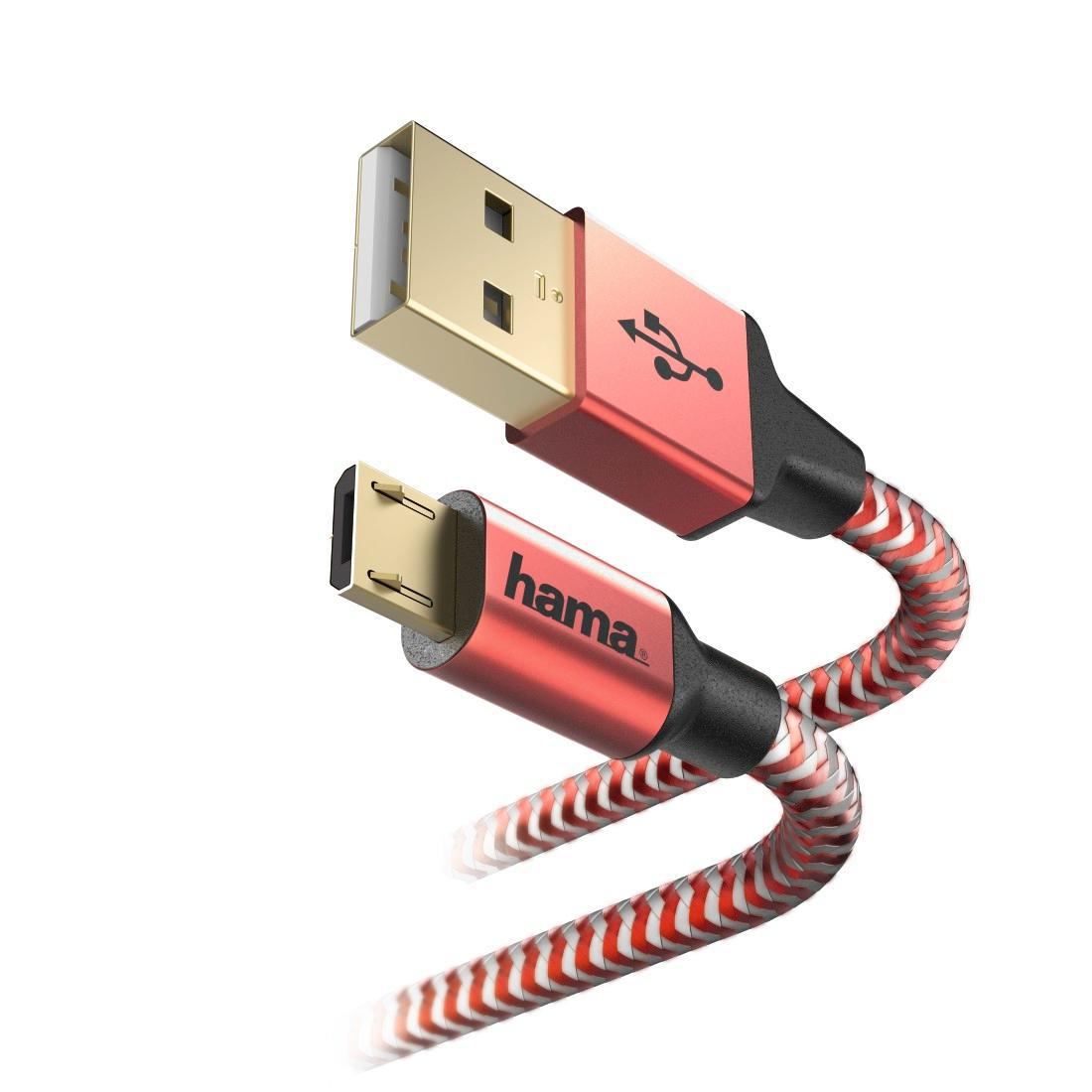 Hama USB-microUSB 1,5M REFLECTED czerwony