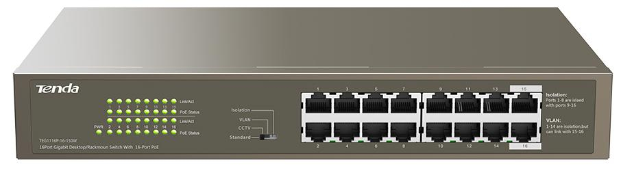 Tenda TEG1116P-16-150W PoE 16-portów 150W Gigabit Ethernet