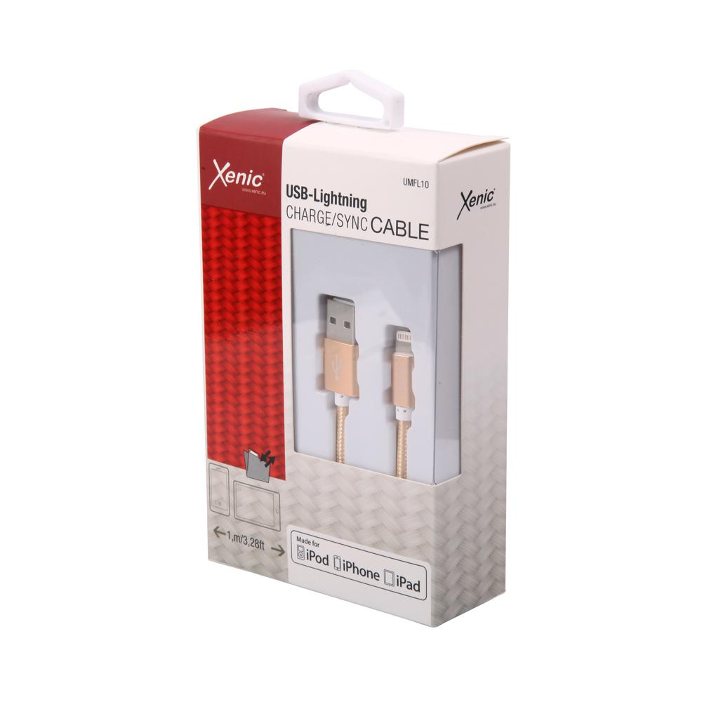 XENIC Kabel USB-Lightning Xenic PREMIUM 1m w oplocie złoty