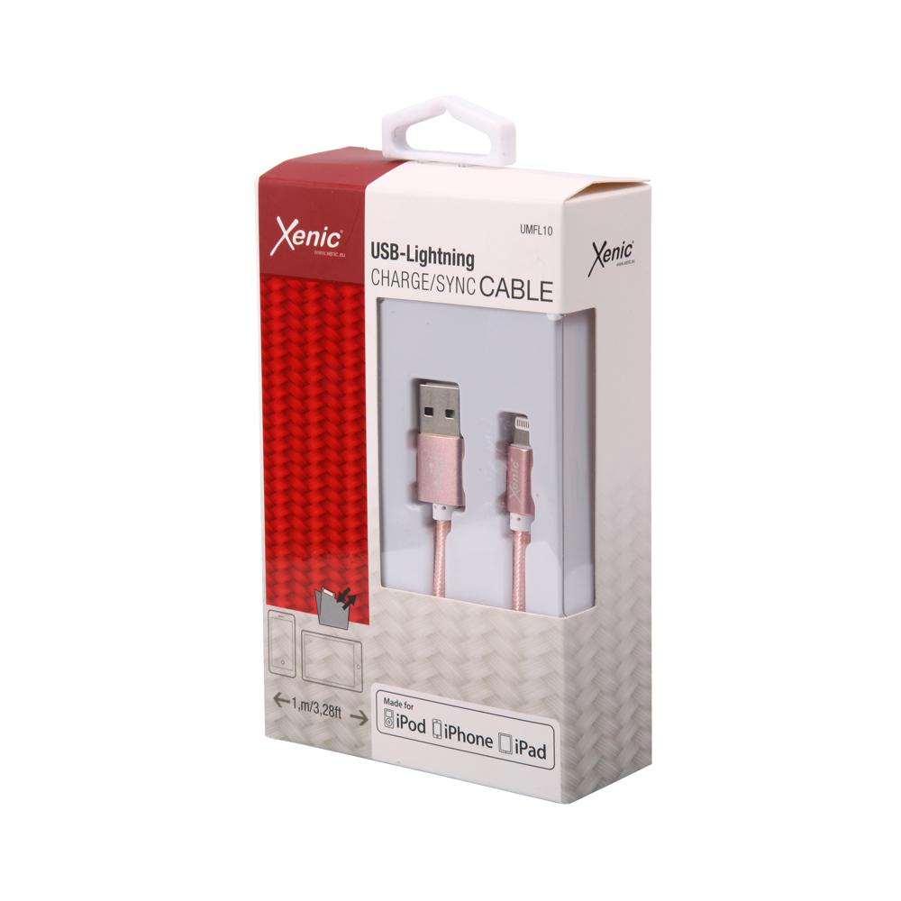 XENIC Kabel USB-Lightning Xenic PREMIUM 1m w oplocie różowy