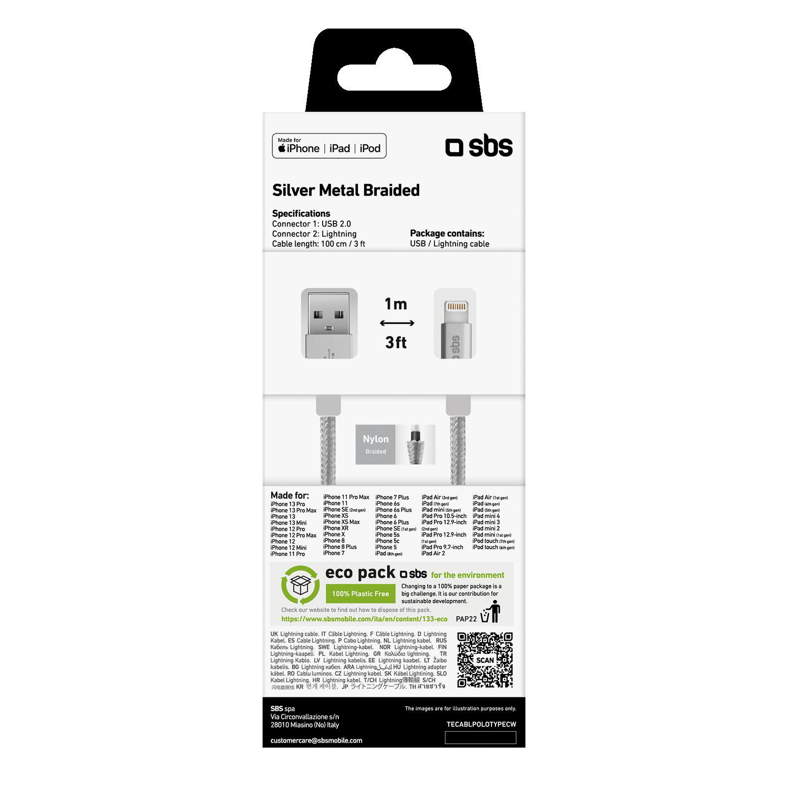 SBS Kabel USB-Lightning SBS MFI C-89 1m w otulinie srebrny