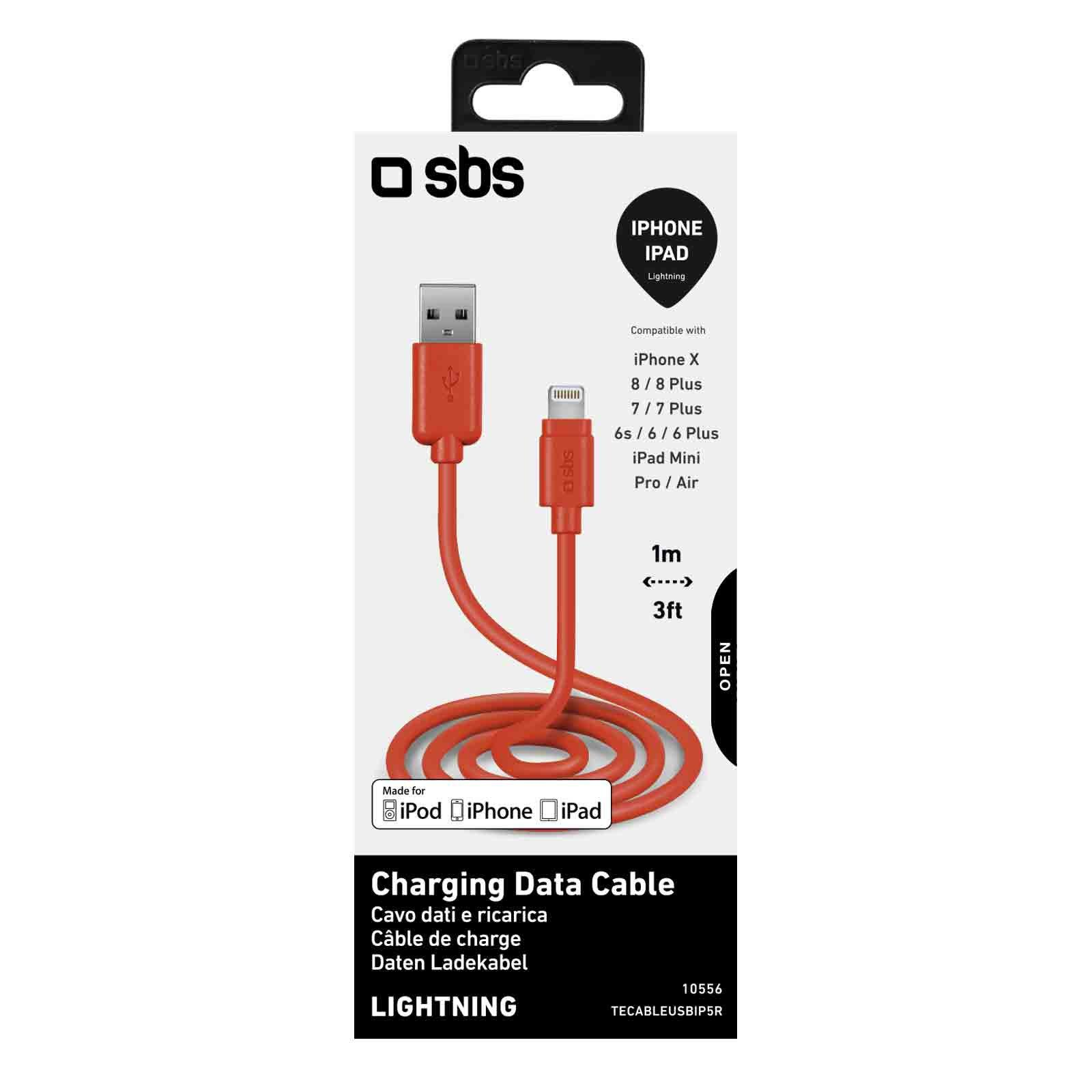SBS USB-LIGHTNING MFI 1m Czerwony
