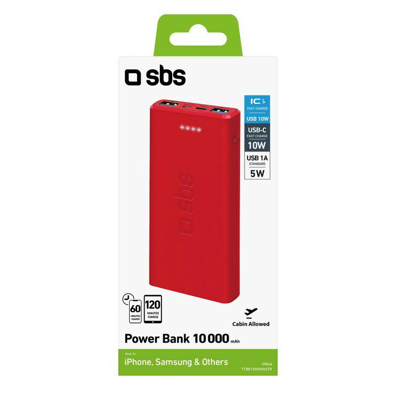 SBS POWERBANK SBS 10.000 mAh 10W 1xUSB-C 2xUSB Czerwony #