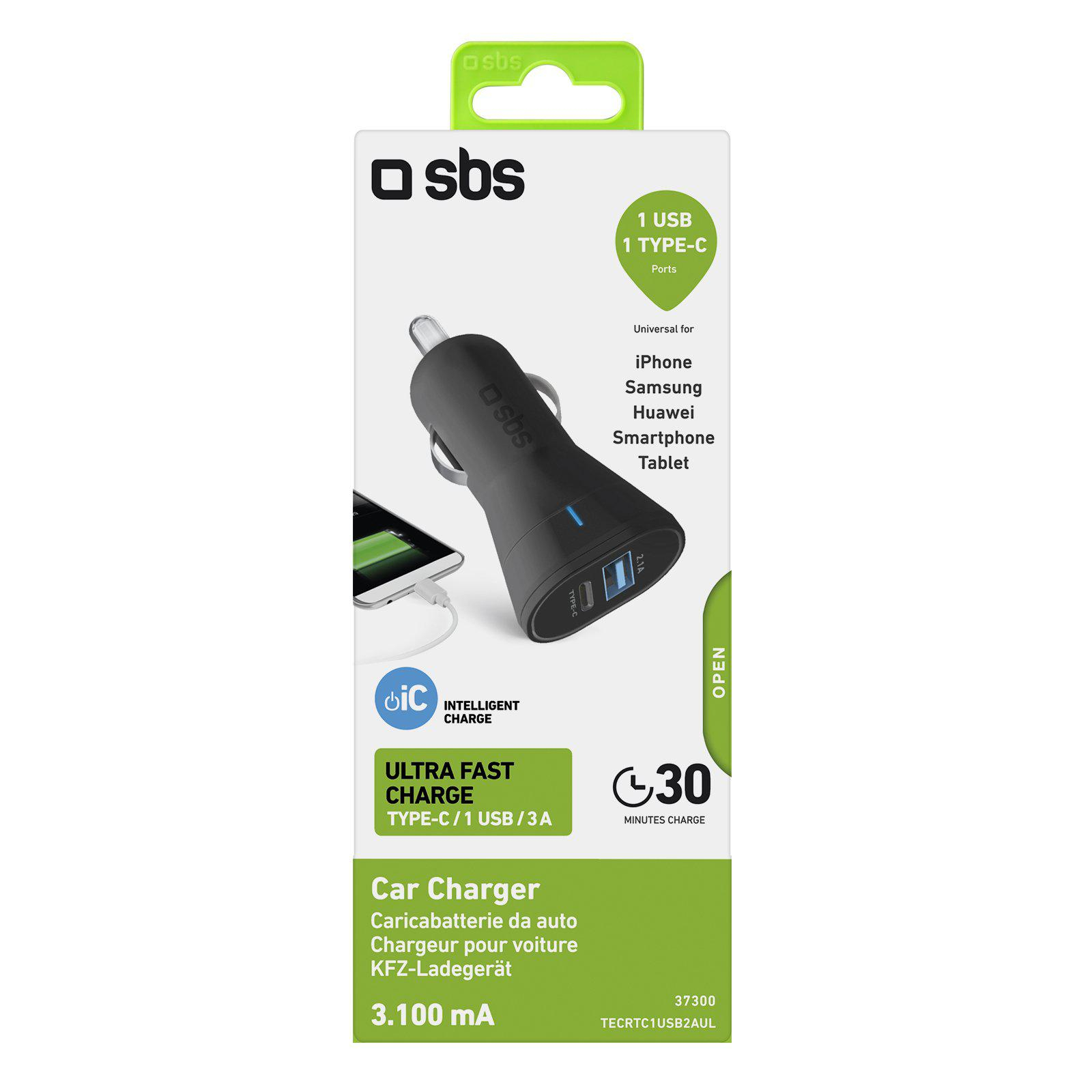 SBS Ładowarka samochodowa 12/24V 3100 mAh ultra fast charge, USB