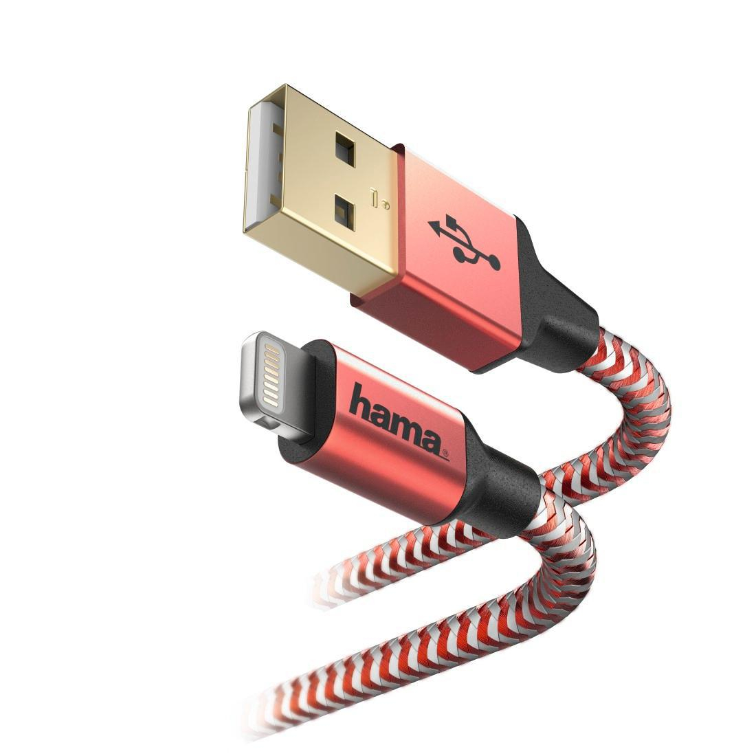 Hama USB-Lightning 1,5M MFI REFLECTED czerwony