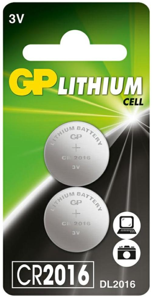 GP Litowe baterie guzikowe CR2016; 3,0V (2 sztuki)