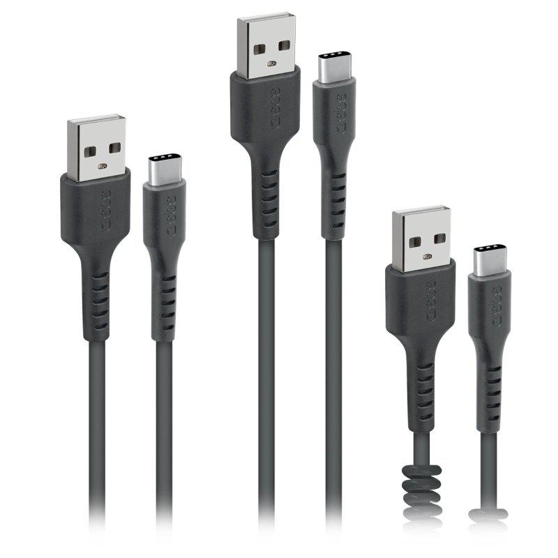SBS Zestaw 3 kabli USB - USB-C SBS czarny #