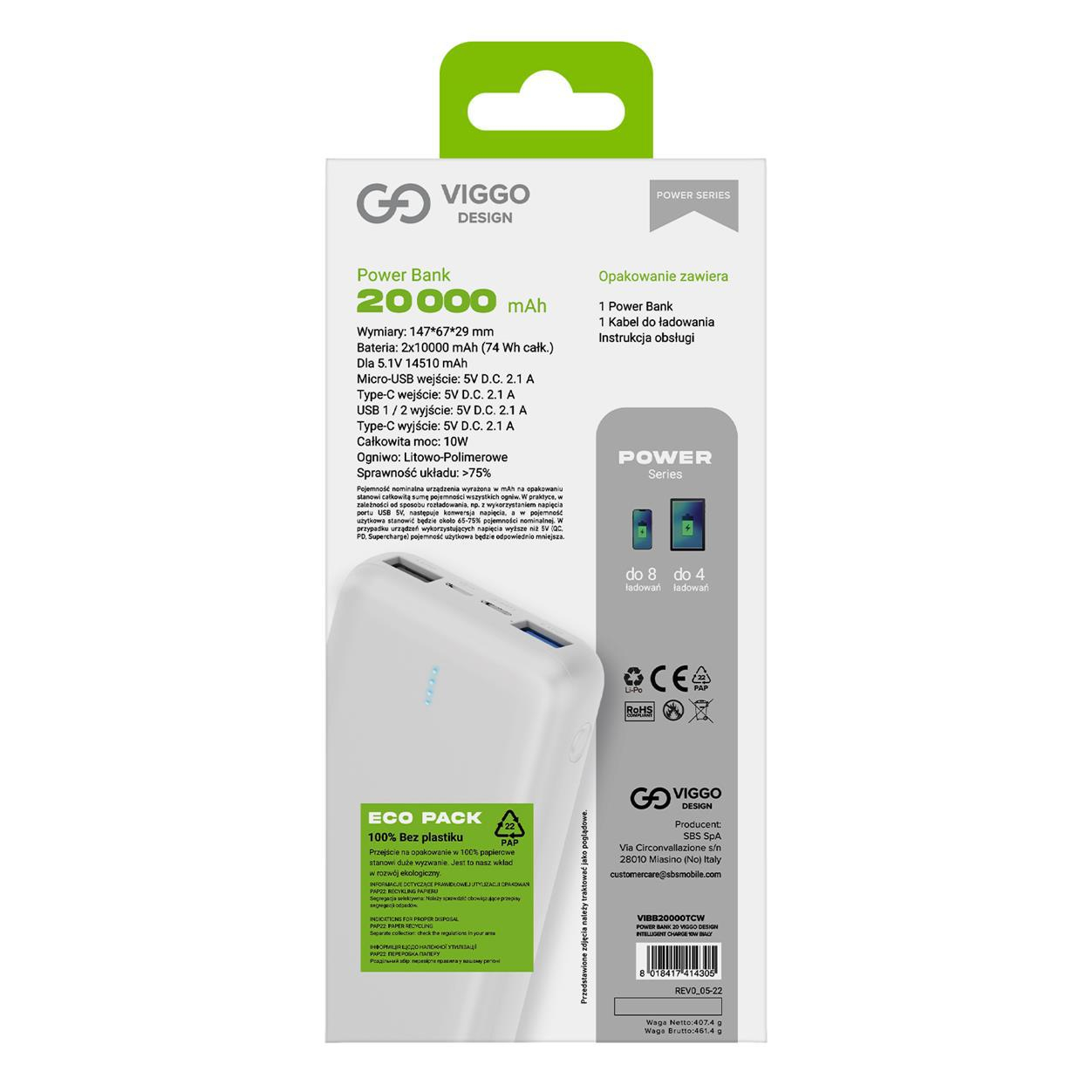 VIGGO DESIGN POWERBANK VIGGO 20.000 mAh USB-C Biały