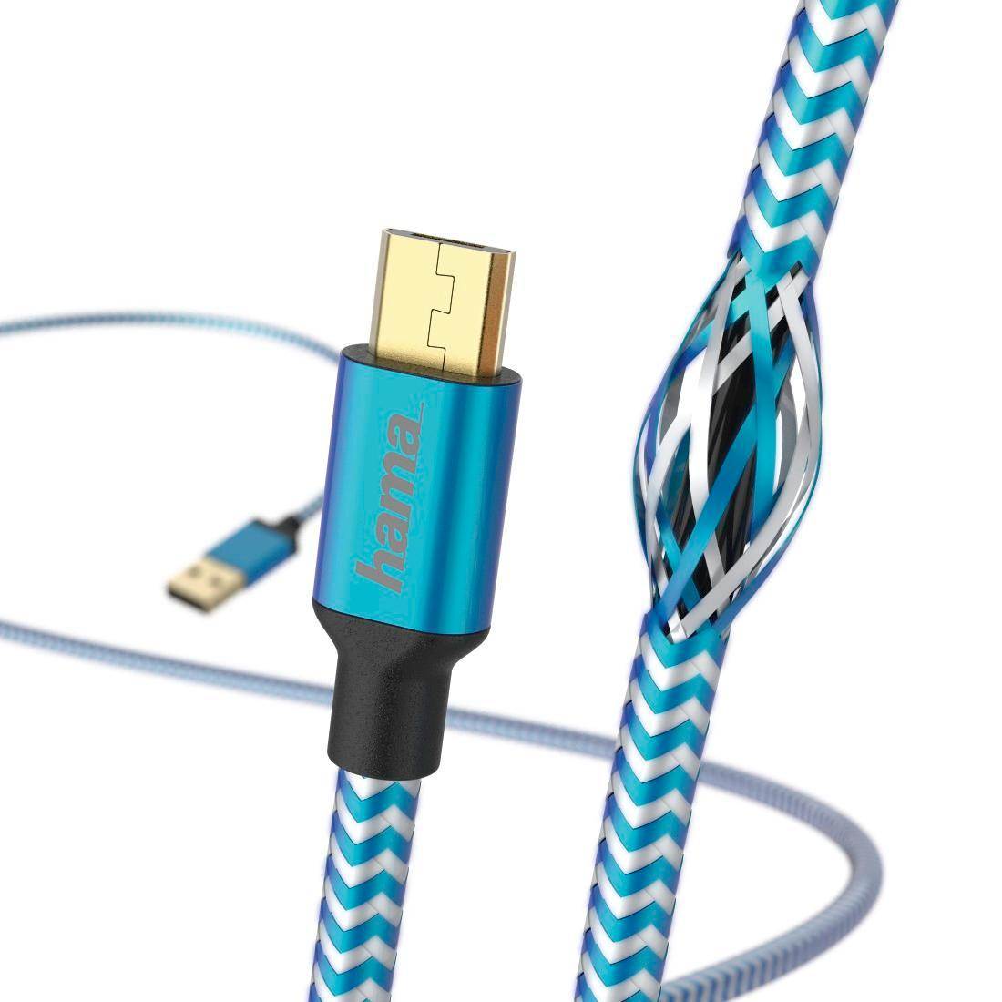 Hama KABEL USB-microUSB 1.5M HAMA REFLECTED niebieski