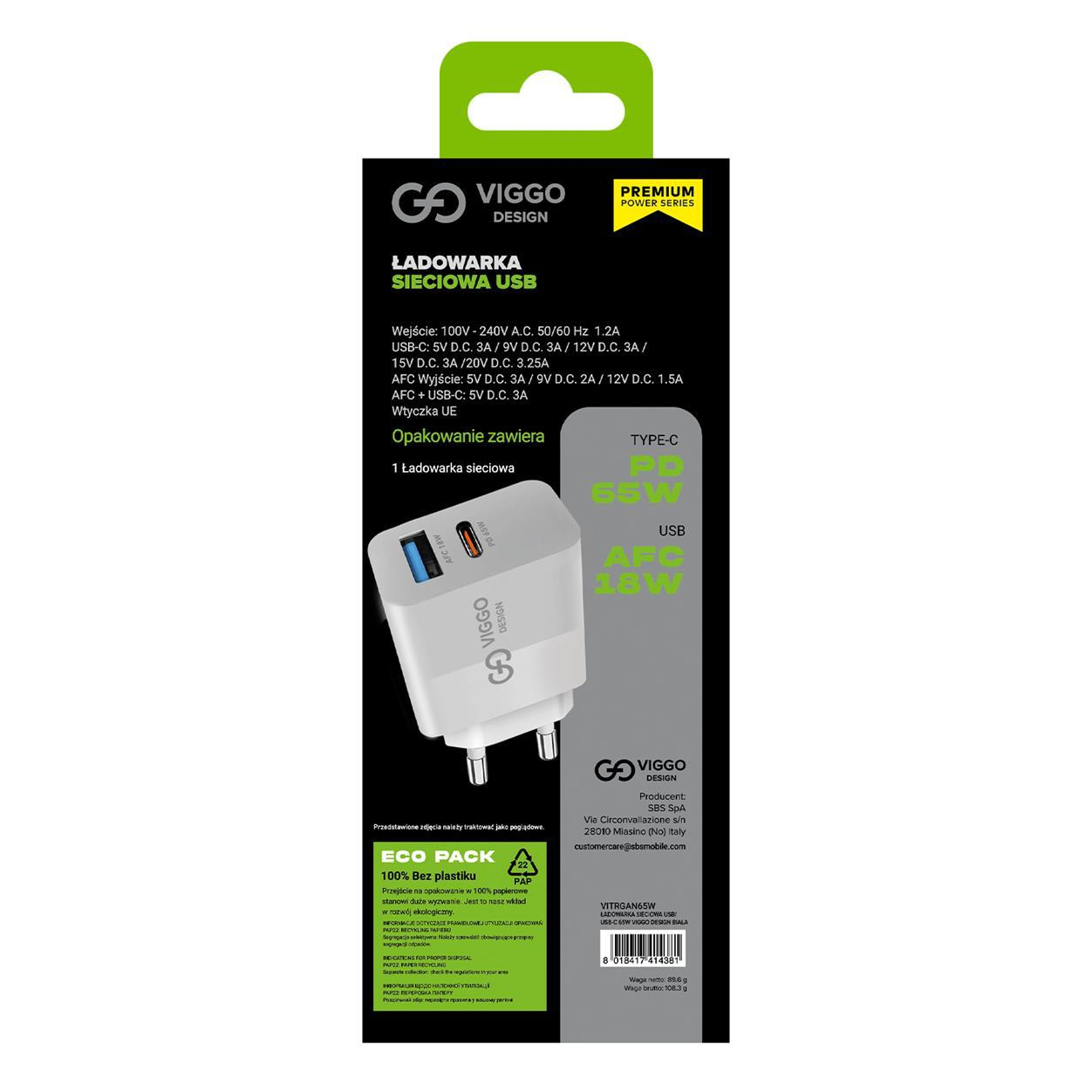 VIGGO DESIGN Ładowarka Sieciowa PREMIUM GaN 65W biała