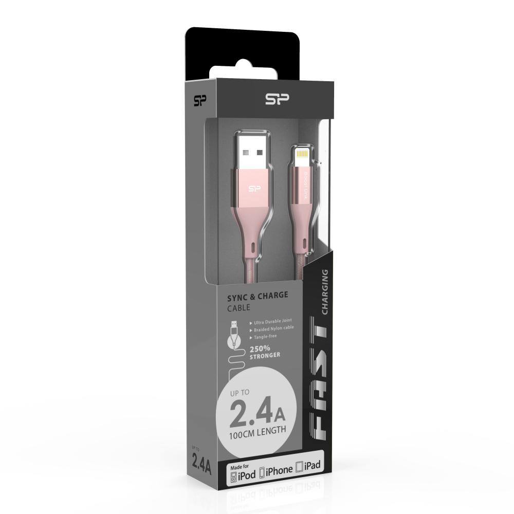 Silicon Power Kabel USB-Lightning MFI Silicon 1m w otulinie różowy