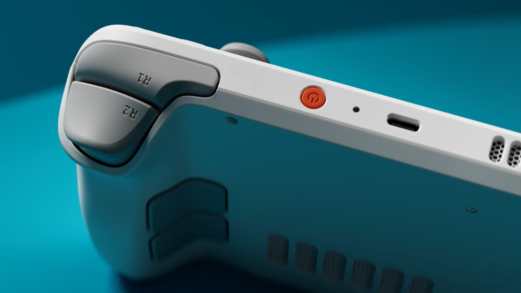 Biały Steam Deck OLED - włącznik i trigery